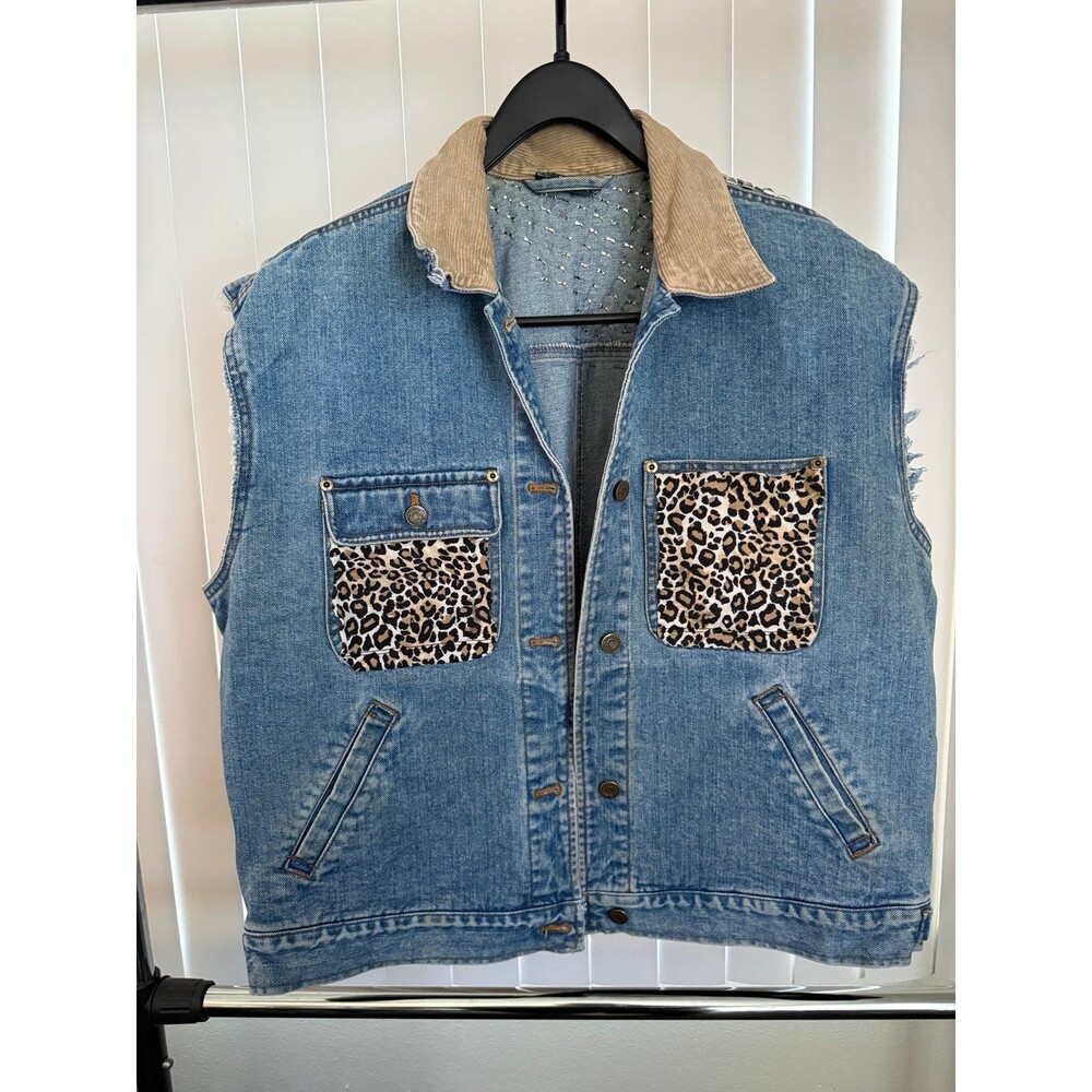 Vintage Women’s Custom Ralph Lauren Misfits Cropped Studded Jean Vest Size XL